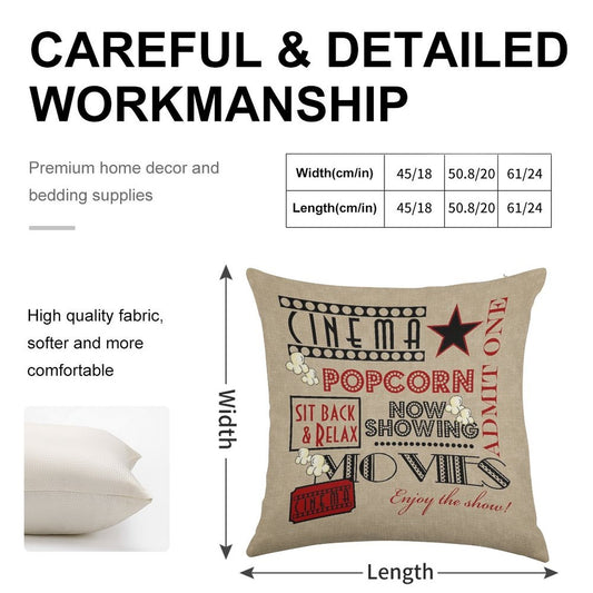 Movie Theater Cinema Admit One Ticket Pillow-Red Linen Throw Pillow Cover