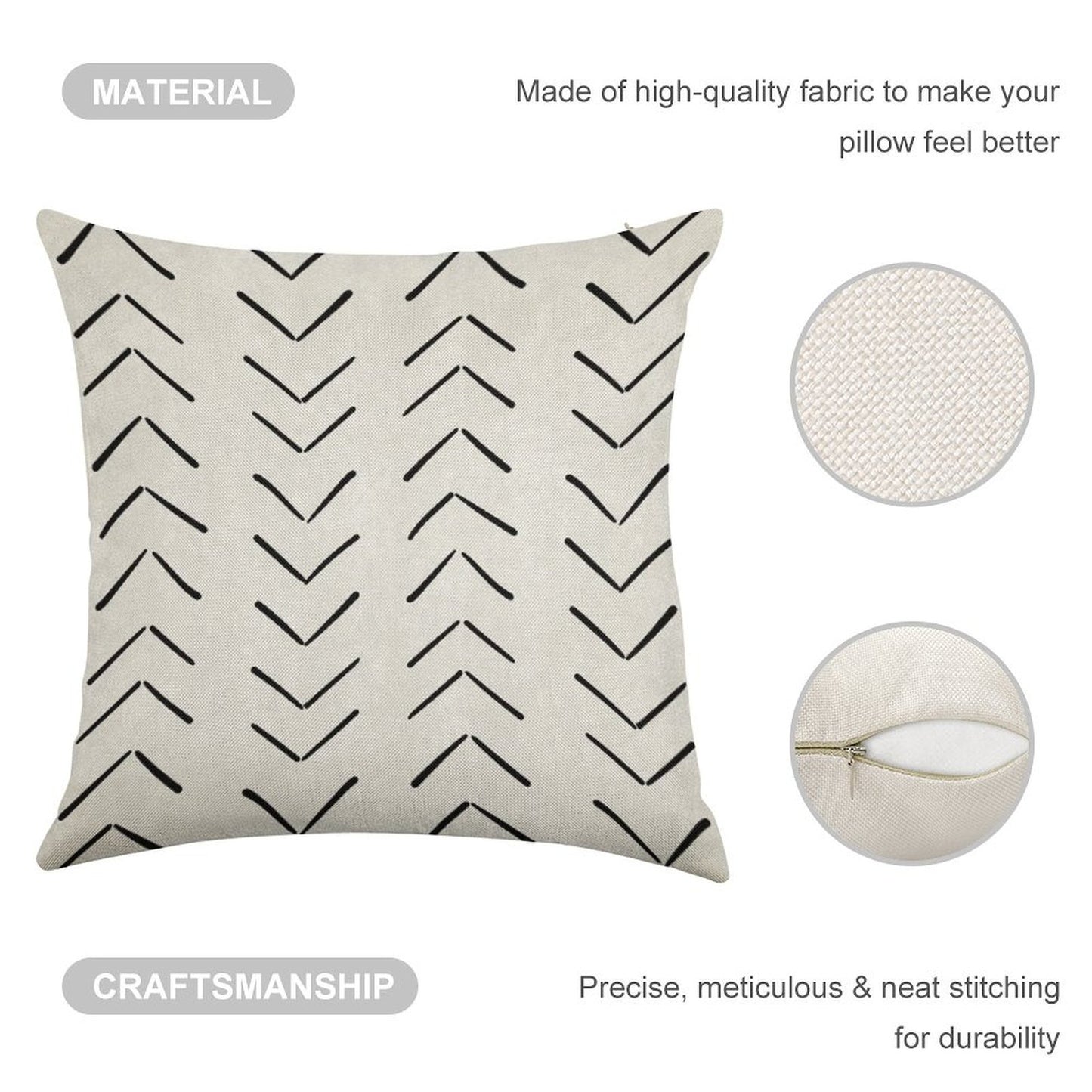 Boho Big Arrows in White And Black Linen Throw Pillow Cover