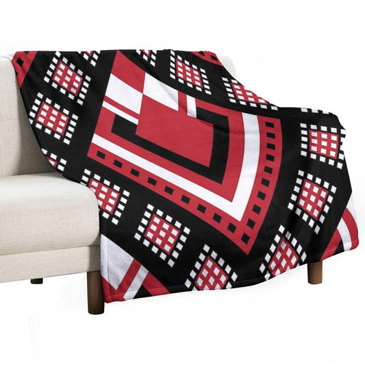 Modified Traditional Retso Pattern- Zimbabwe (Red, White And Black) Throw Blanket