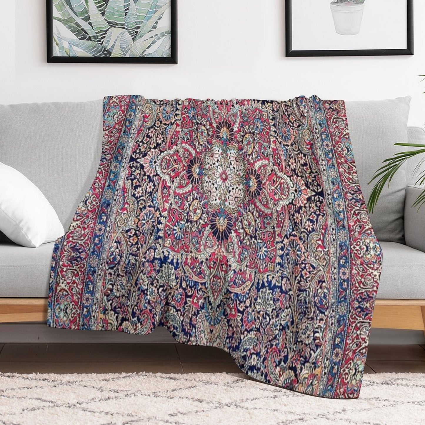 Kashan Central Persian Rug Print Throw Blanket