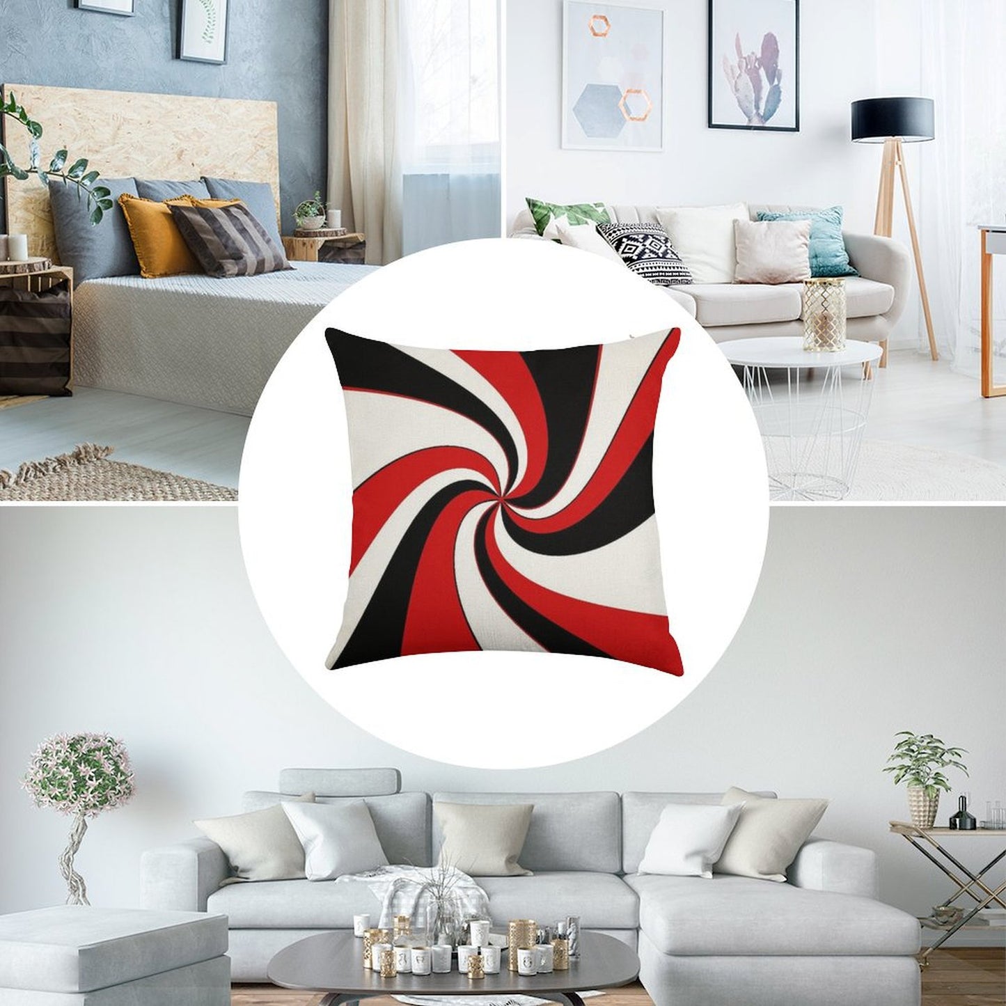 Red, Black And White Twist Design Linen Throw Pillow Cover