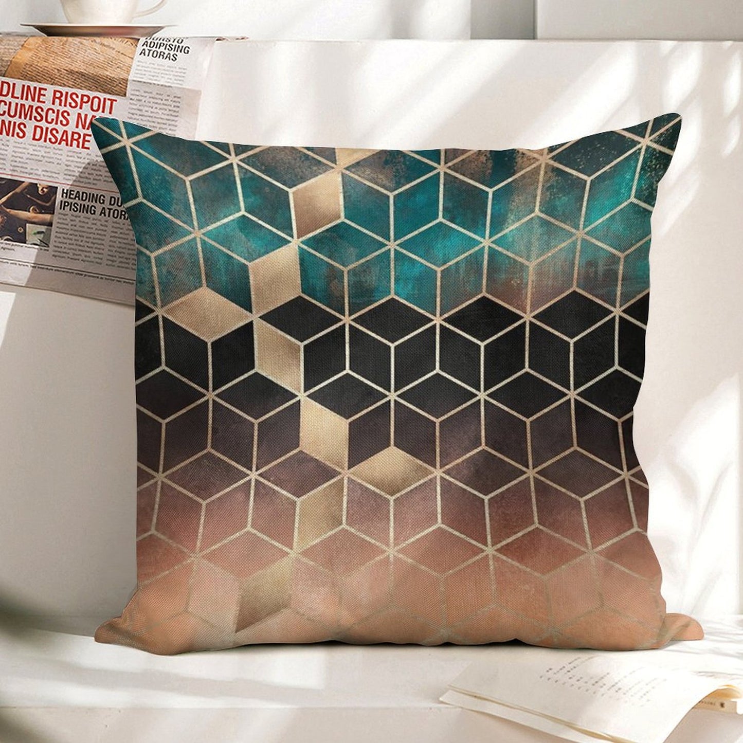 Ombre Dream Cubes Linen Throw Pillow Cover