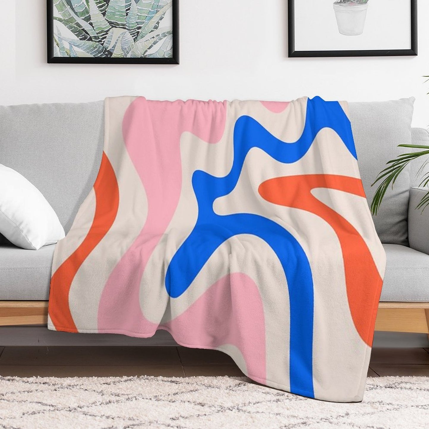 Retro Liquid Swirl Abstract Pattern Square Pink, Orange, And Royal Blue Throw Blanket