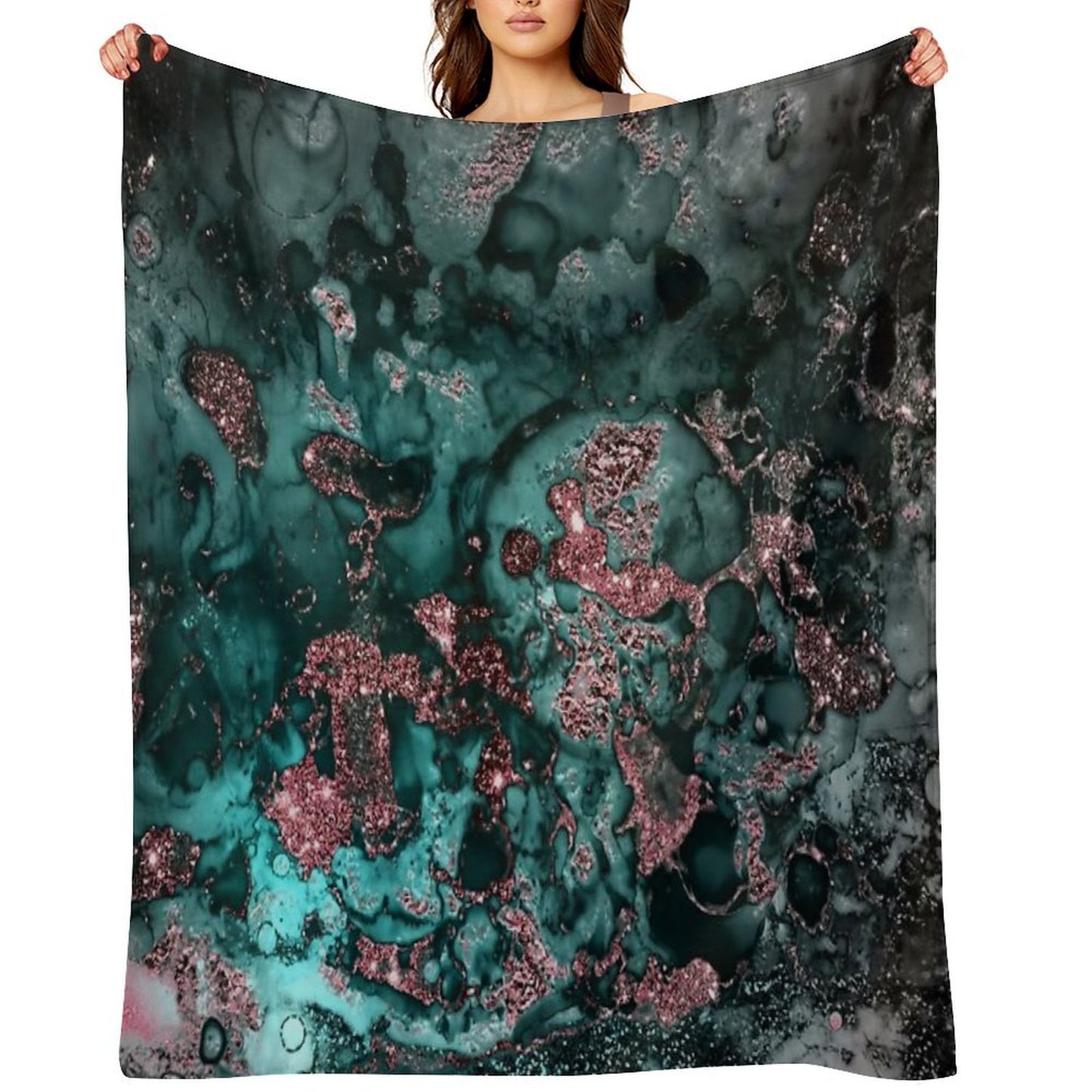 Pink And Emerald Faux Marble Throw Blanket