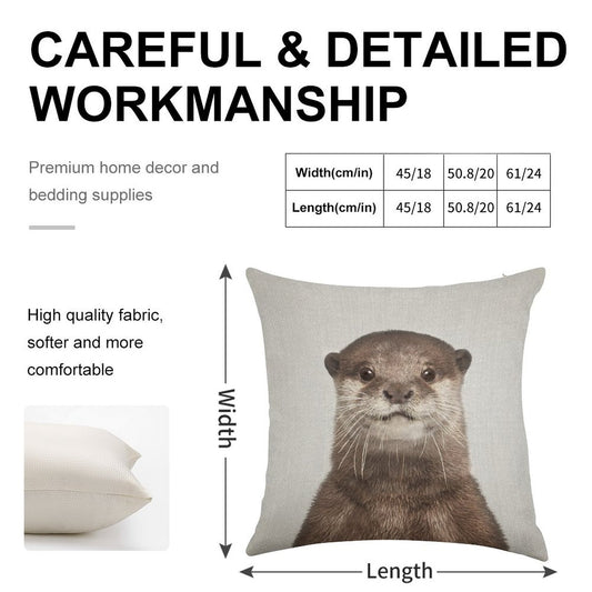 Otter - Colorful Linen Throw Pillow Cover