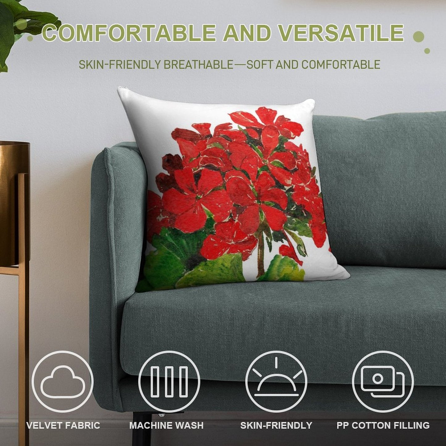 Red Geranium. Summer Geranium. Geranium Blossom. Soft Home Decor Throw Pillow