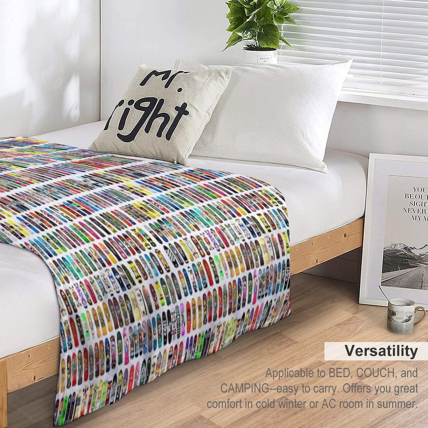 Vintage Skateboard Print Throw Blanket