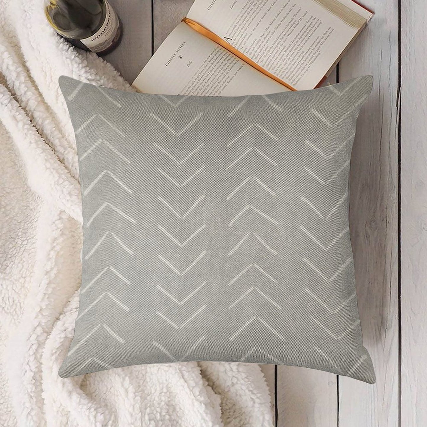 Boho Big Arrows in Grey Linen Throw Pillow Cover