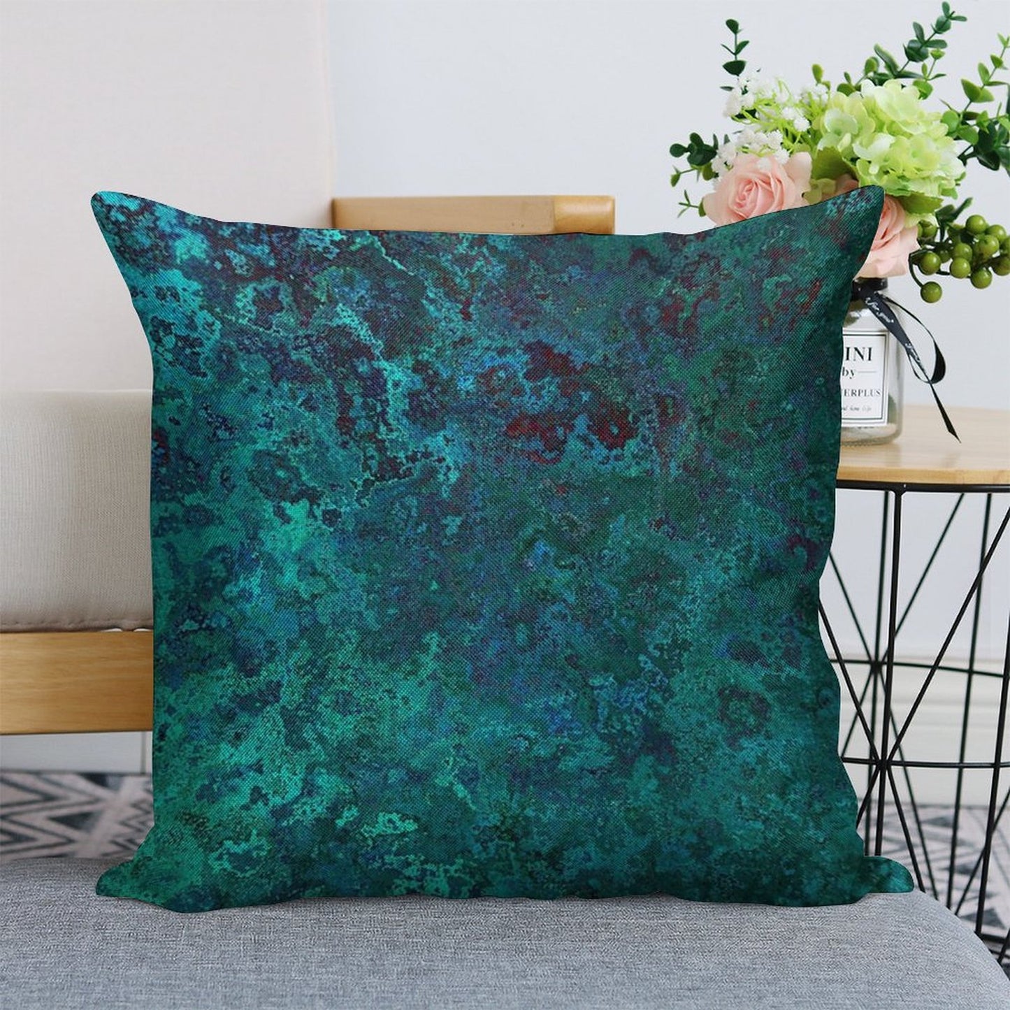 Shimmering Ocean Blue Linen Throw Pillow Cover