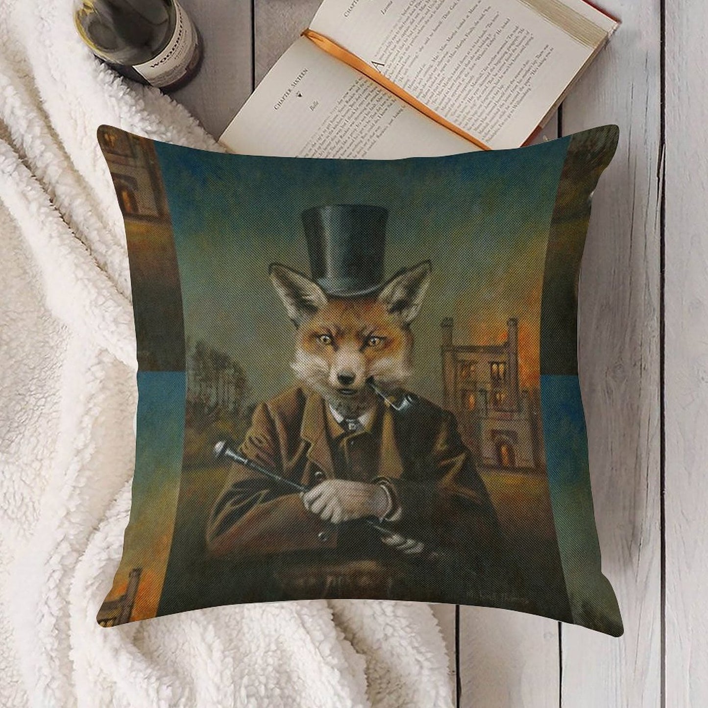 The Dapper Fox Linen Throw Pillow Cover