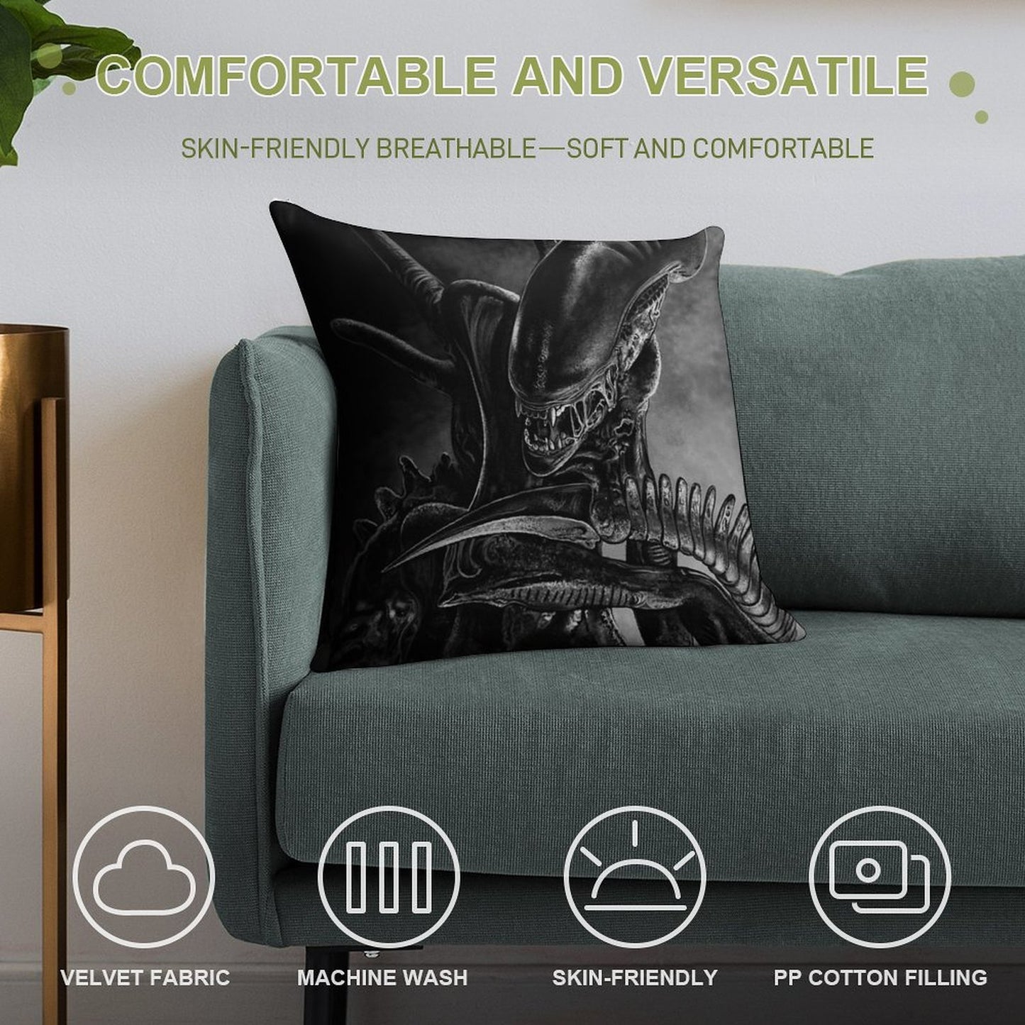 Xenomorph Soft Washable Throw Pillow