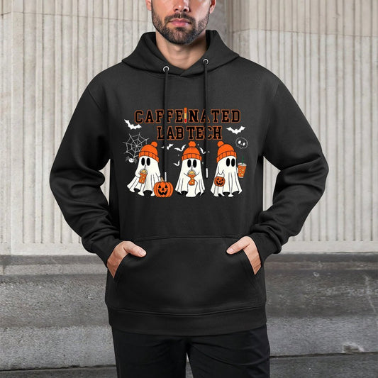 Caffeinated Lab Tech Ghost Coffee Halloween Fall Laboratory Relaxed Fit Hoodie