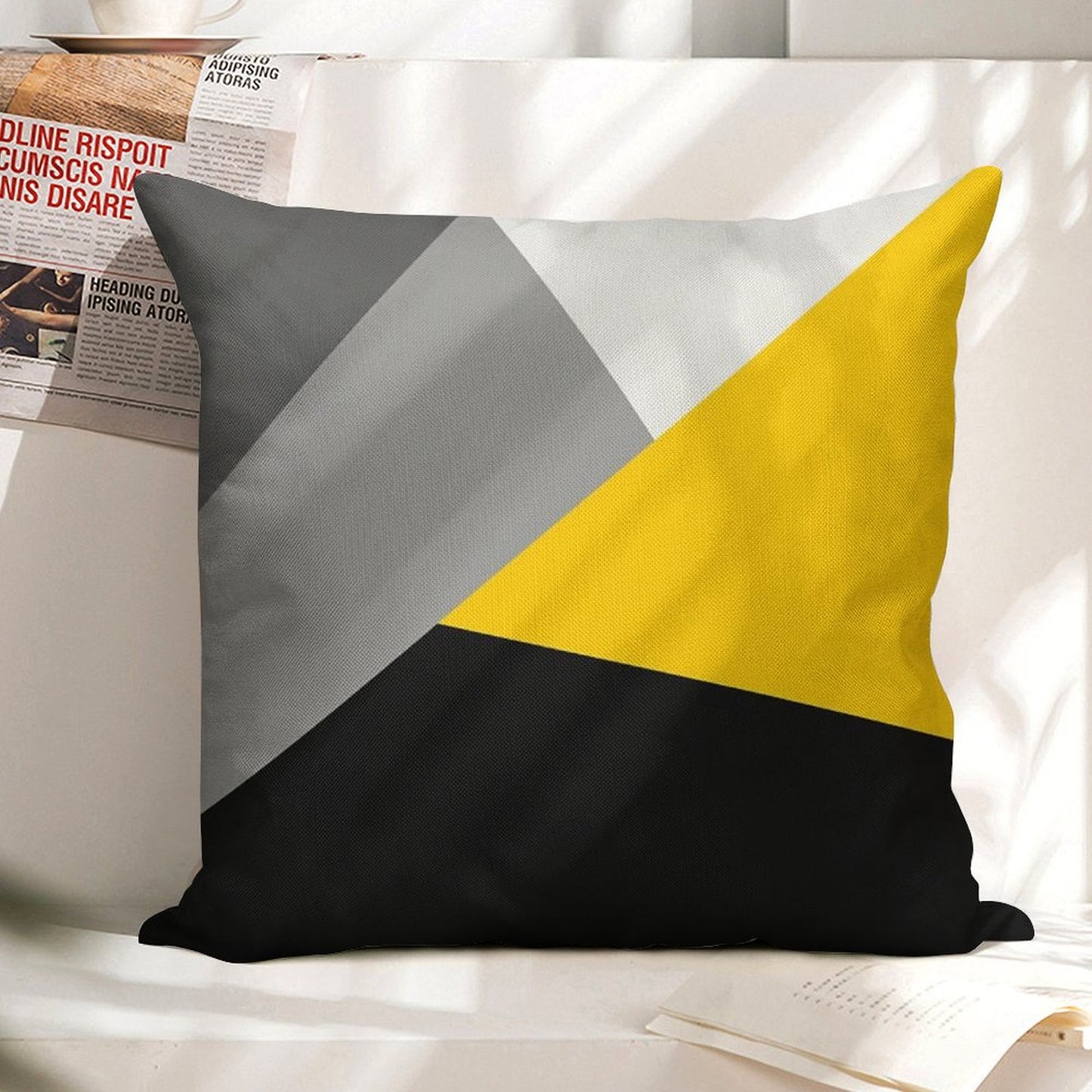 Simple Modern Gray Yellow And Black Geo Linen Throw Pillow Cover