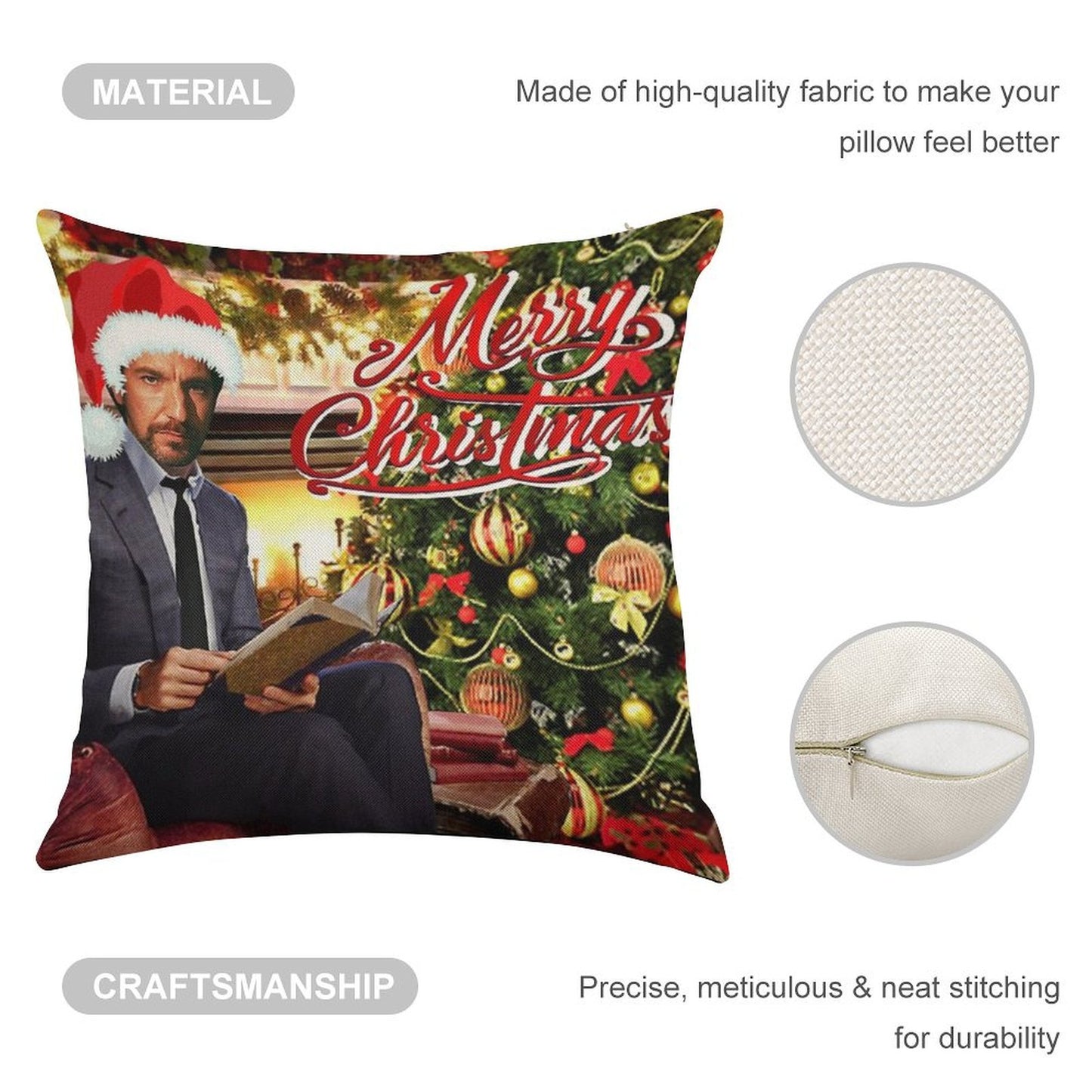 Die Hard Hans Gruber Merry Christmas Linen Throw Pillow Cover