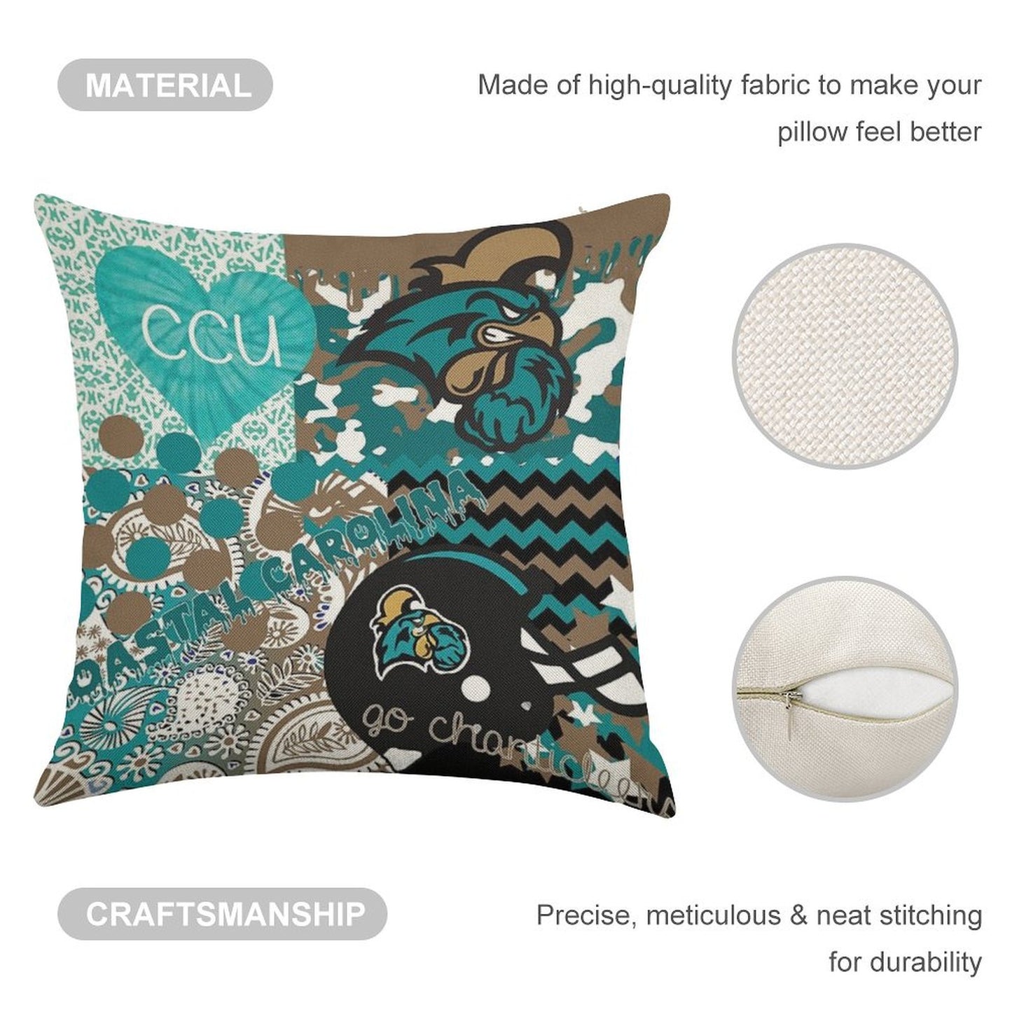 Coastal Carolina University Collage Linen Throw Pillow Cover