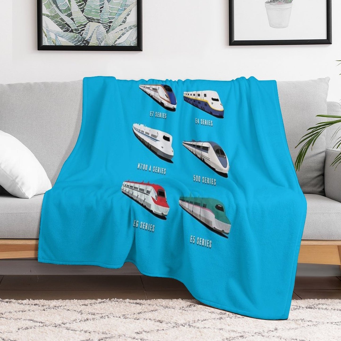 Japanese Shinkansen Bullet Trains Throw Blanket