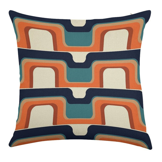 Mid-Century Modern Meets 1970s Orange & Blue Linen Throw Pillow Cover
