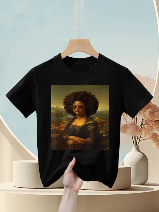 Black Mona Lisa Afro African American Black History Month Kids T-Shirt
