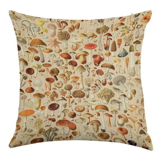 Vintage Mushroom Designs Collection Linen Throw Pillow Cover