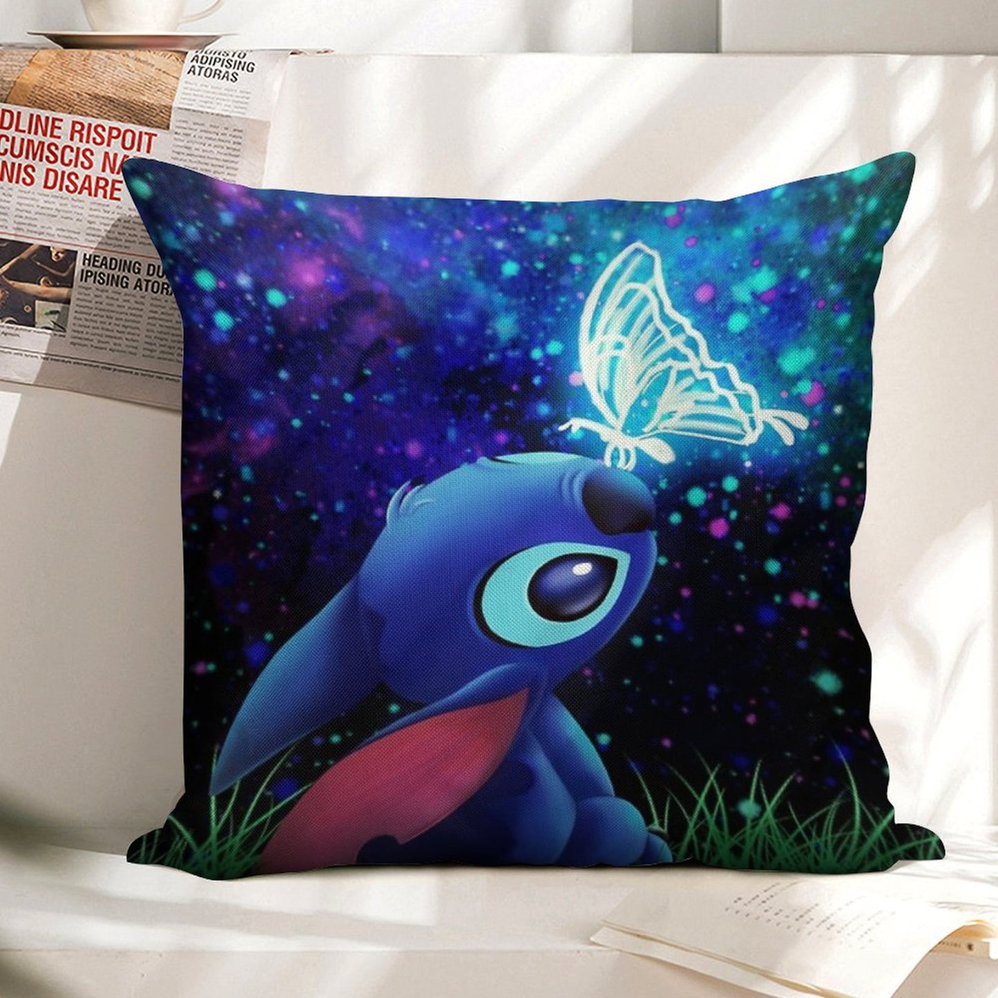 Stitch Butterfly Starry Sky Linen Throw Pillow Cover