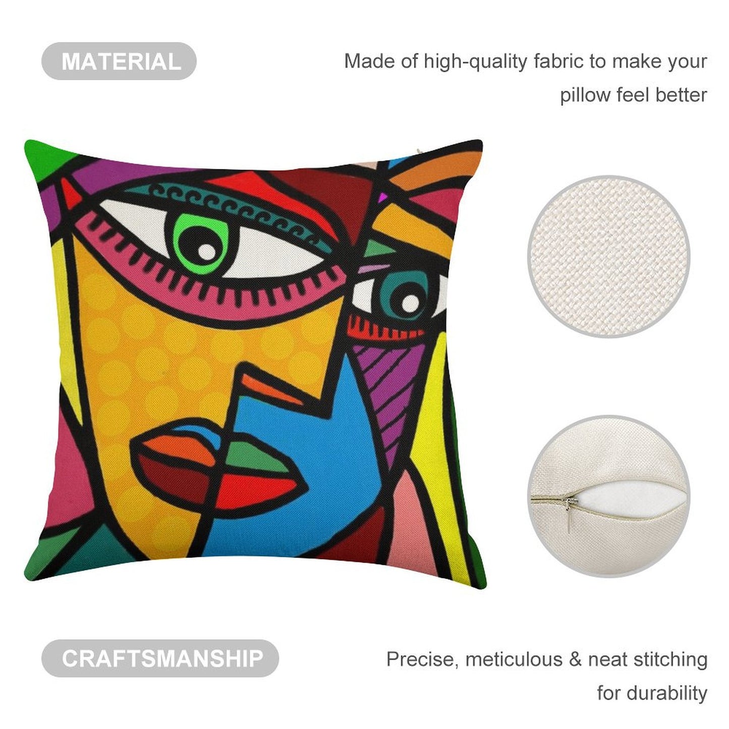 Funky Abstract Face Linen Throw Pillow Cover
