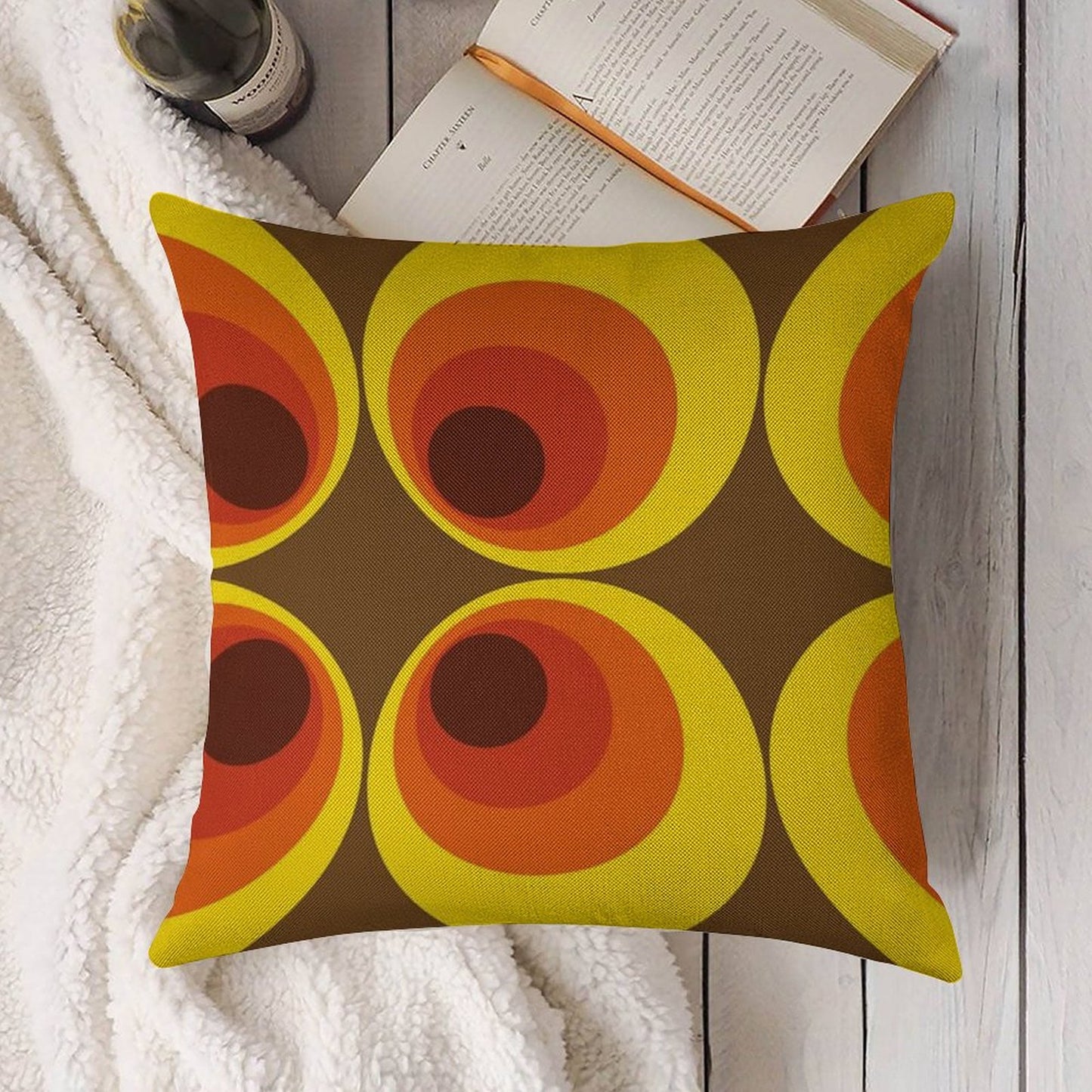 70s, 80s Funky Vintage Circle Pattern Linen Throw Pillow Cover