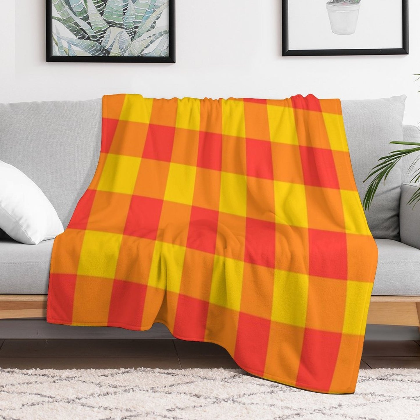 Red And Yellow Checkered Pattern Throw Blanket