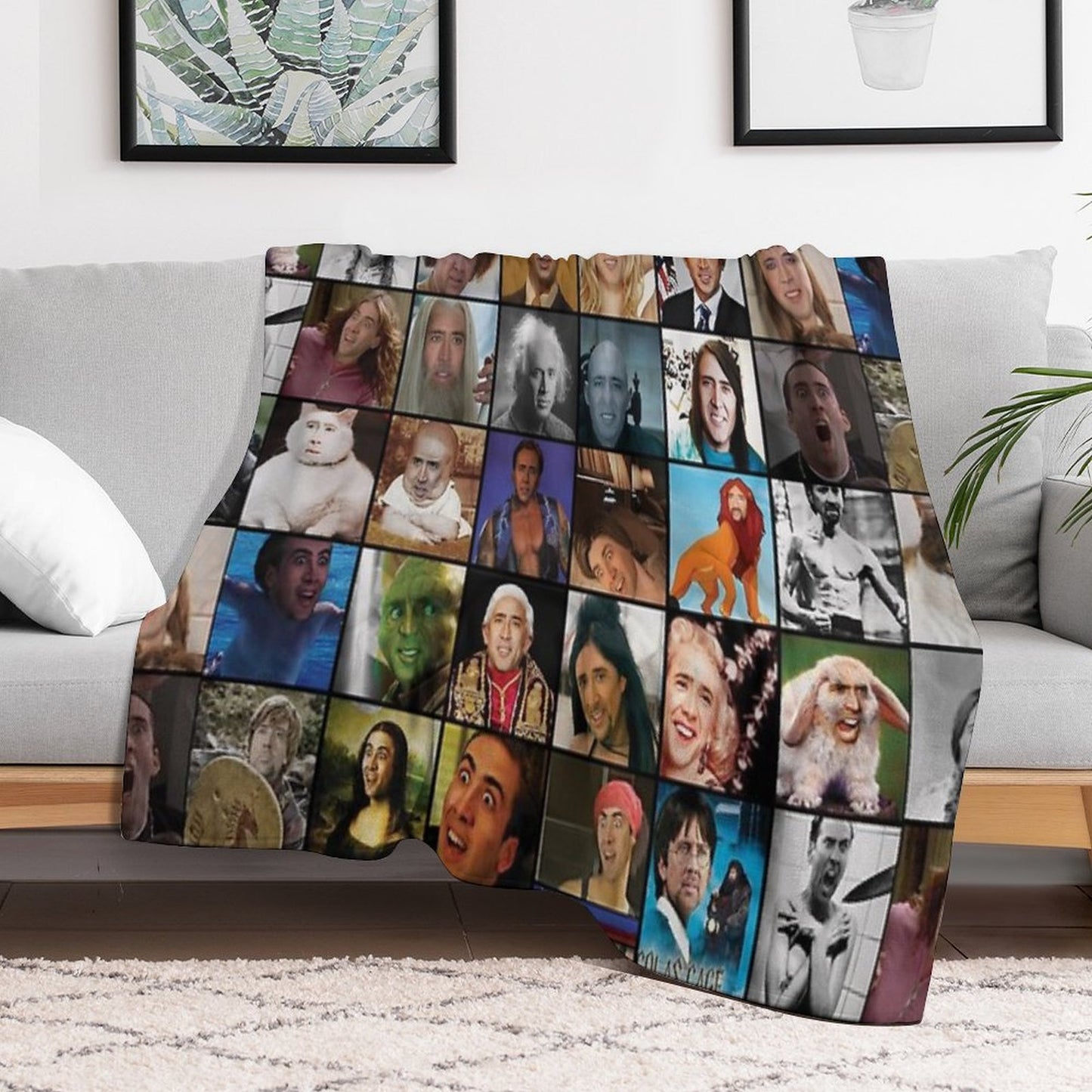 Nicholas Cage Pattern - Nicolas Cage - Nick Cage Nic Cage Throw Blanket