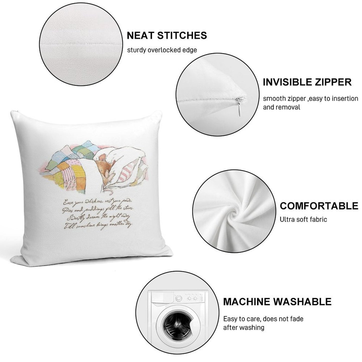 Primrose Goes to Sleep Soft Hidden Zipper Throw Pillow