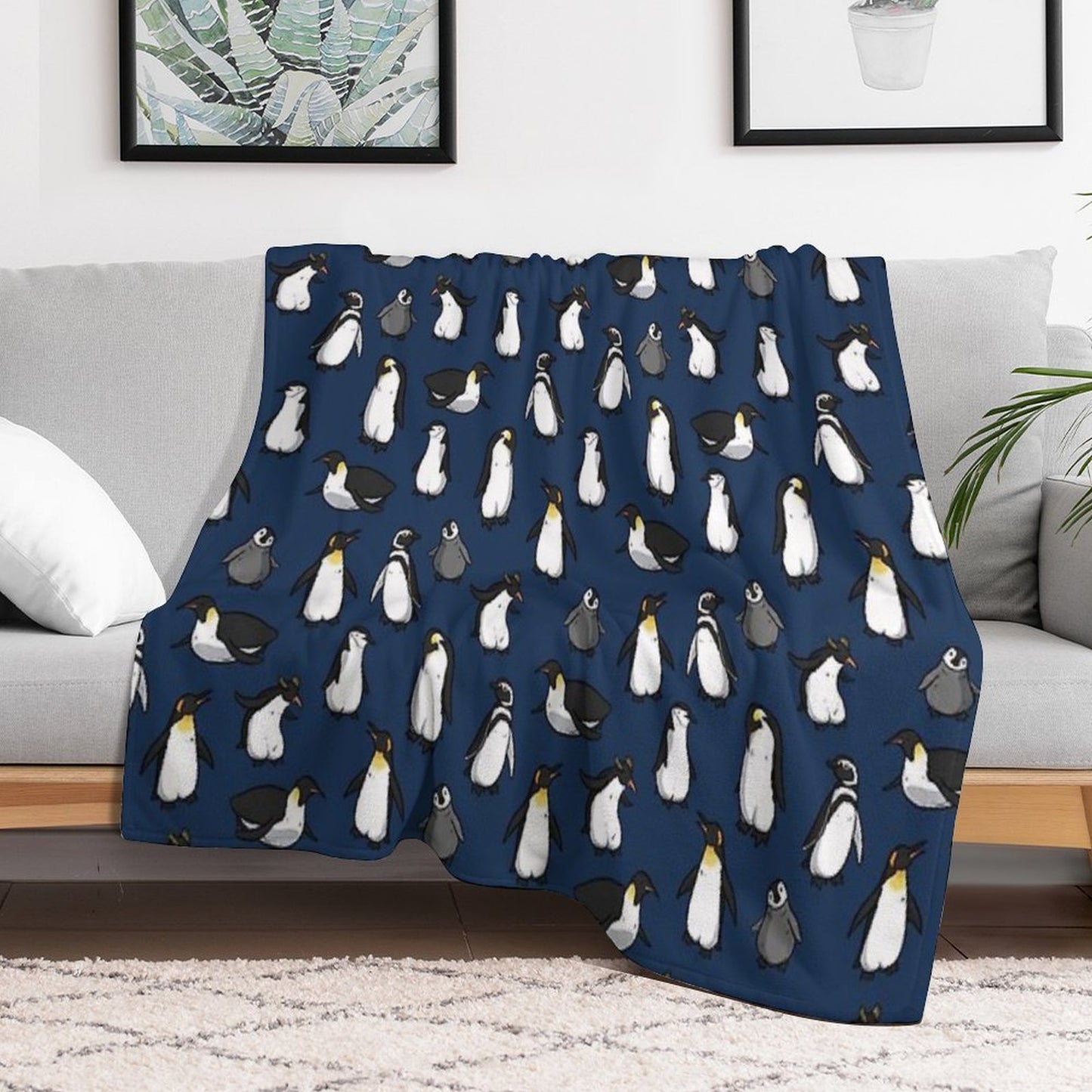 Cute Penguin Pattern (Dark Blue Variant) Throw Blanket