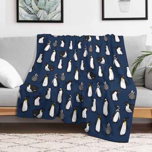 Cute Penguin Pattern (Dark Blue Variant) Throw Blanket