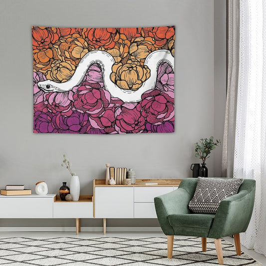 Floral Snake Lesbian Pride Colors Tapestry