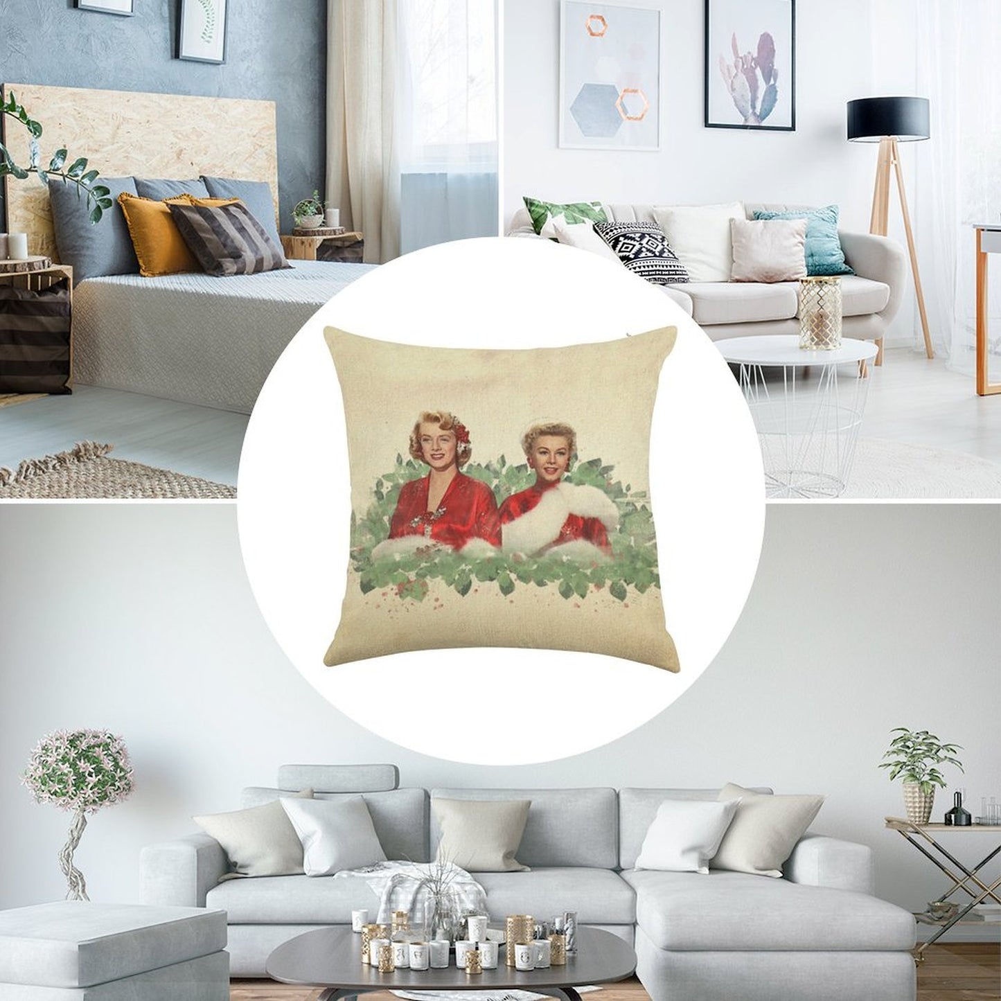 Sisters - A Merry White Christmas Linen Throw Pillow Cover