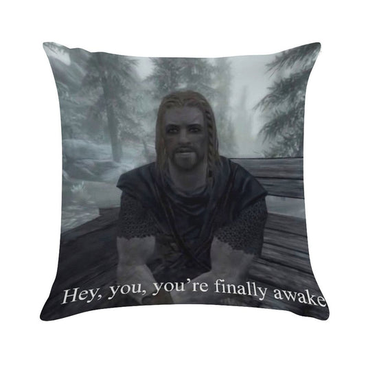 Hey You’re Finally Awake Soft Fade-Resistant Throw Pillow
