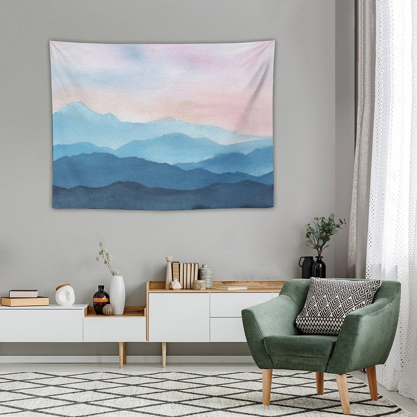 Blue Abstract Mountains Tapestry