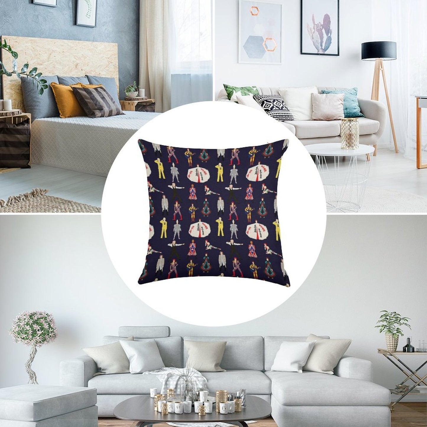 The Bowie Experience Line-up Linen Throw Pillow Cover