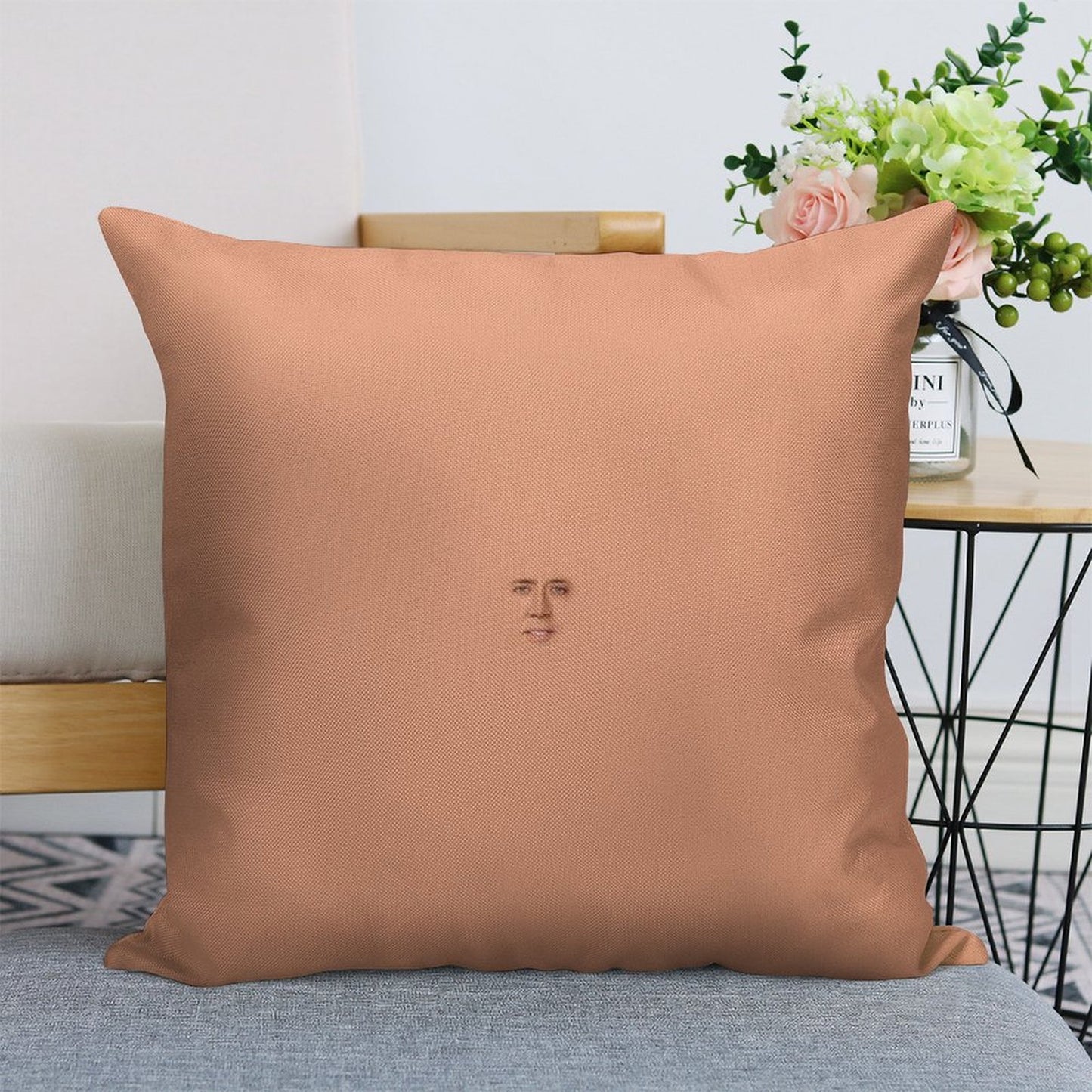 Nicolas Cage Face Linen Throw Pillow Cover