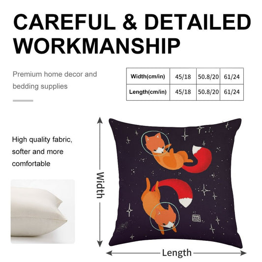 Space Foxes Linen Throw Pillow Cover