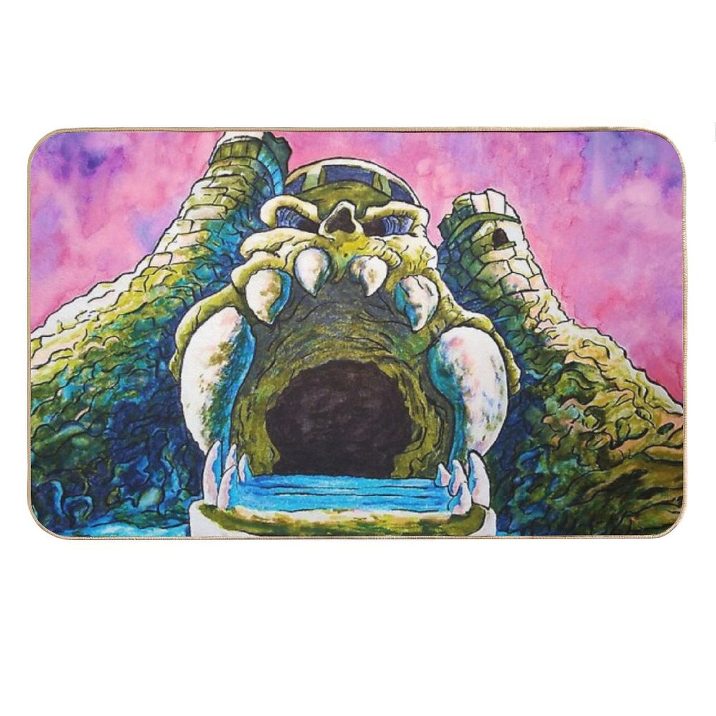 Castle Grayskull Watercolor Painting Bath Mat