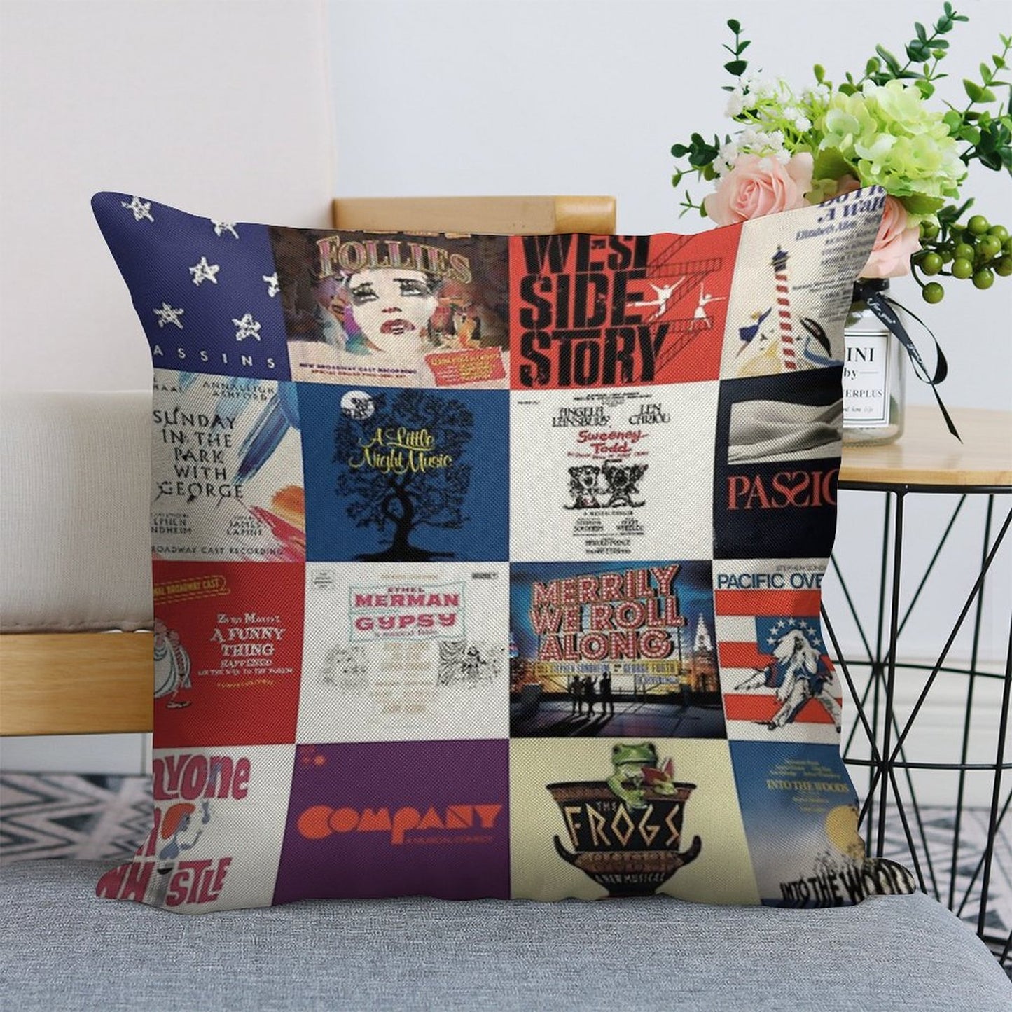 Sondheim Collage Linen Throw Pillow Cover