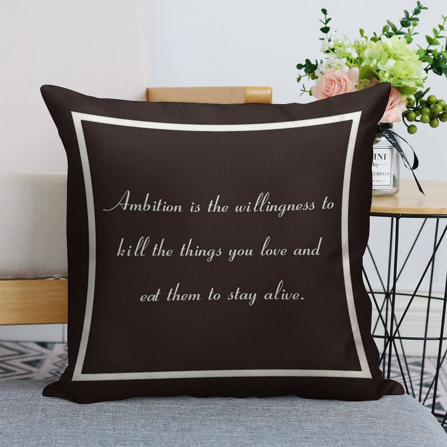 30 Rock Inspired Brown TV Show Jack Donaghy Quote, Ambition Linen Throw Pillow Cover