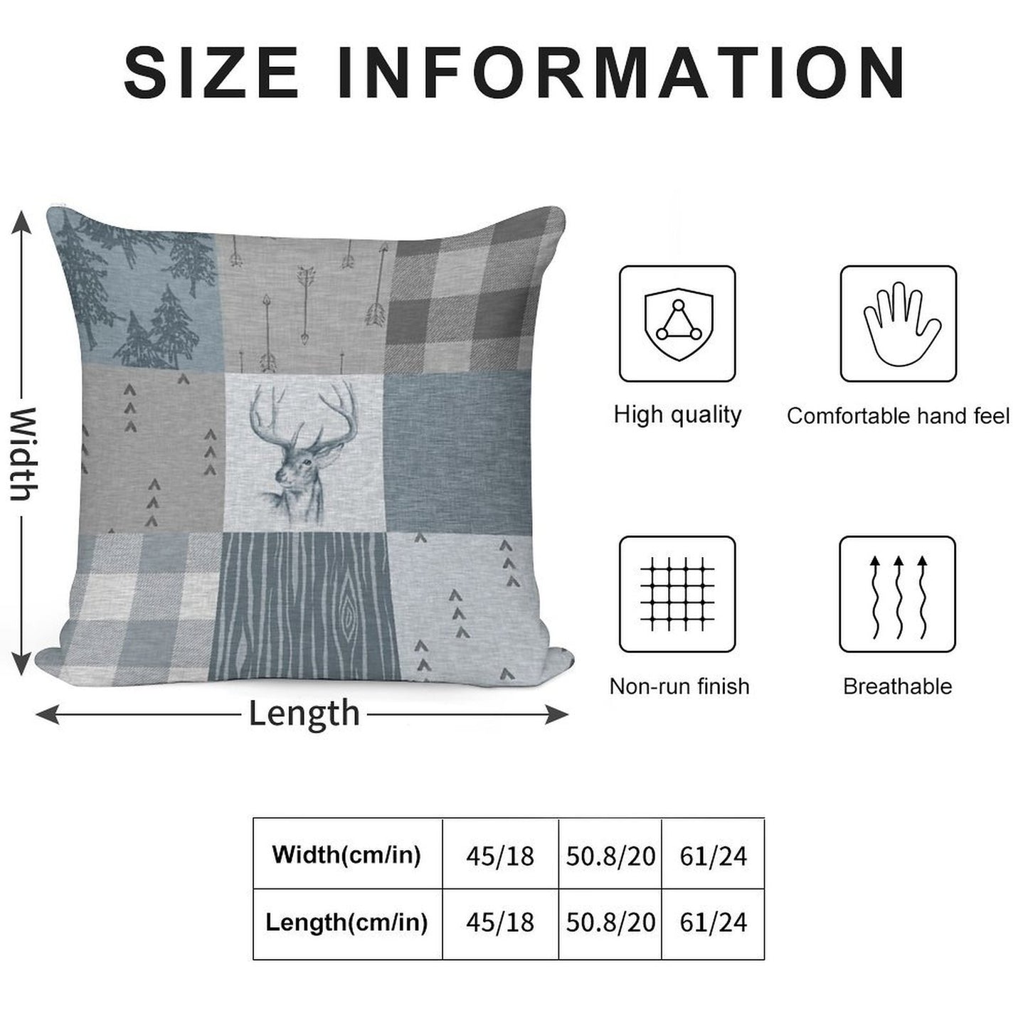 Deer Patchwork - Rustic Blue And Grey Soft Multiple Sizes Throw Pillow