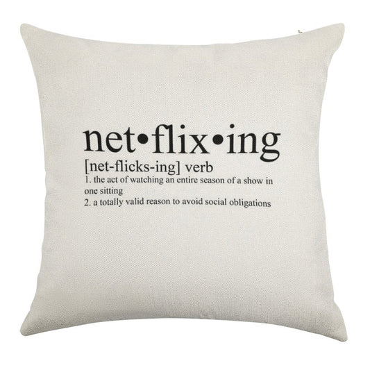 Netflixing Definition Linen Throw Pillow Cover