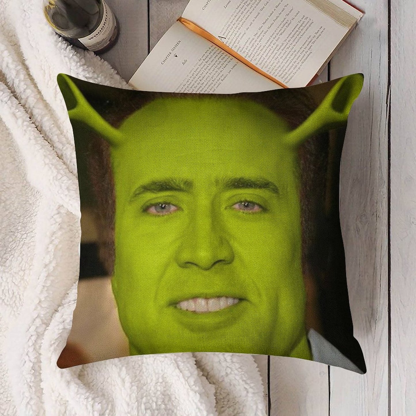 Nicolas CageShrek Linen Throw Pillow Cover