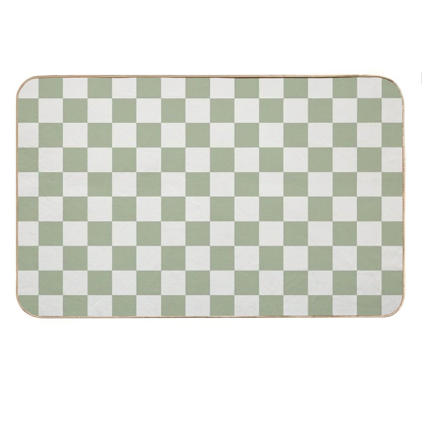 Checkerboard Mini Check Pattern in Sage Green And Off White Bath Mat