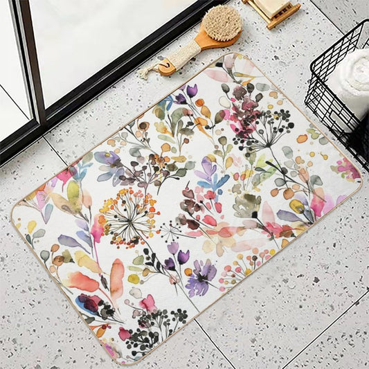 Wild Flowers And Plants Watercolor - Wild Nature Botanical Print Fade-Resistant Bath Mat