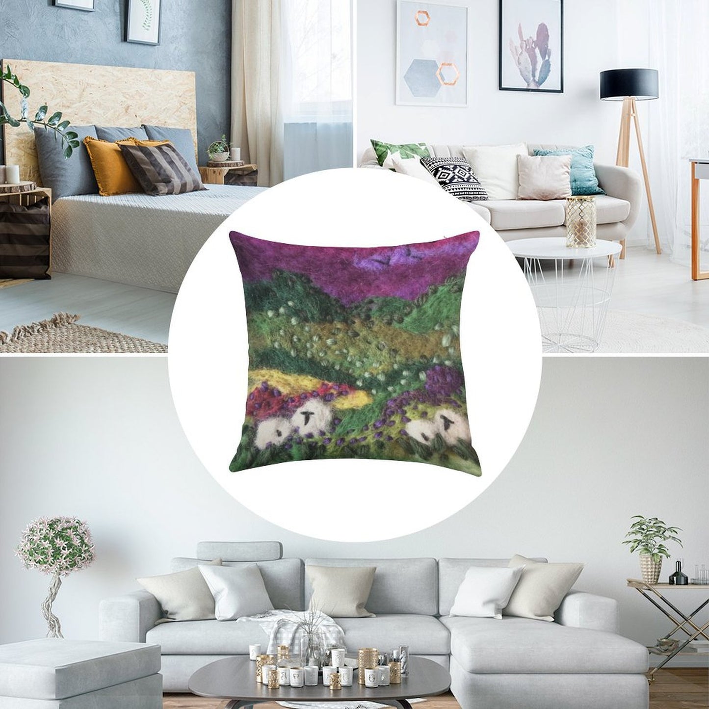 Print ONLY - North York Moors Felted Textile Art Linen Throw Pillow Cover