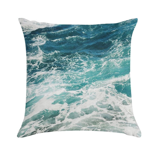 Blue Ocean Waves Soft Fade-Resistant Throw Pillow