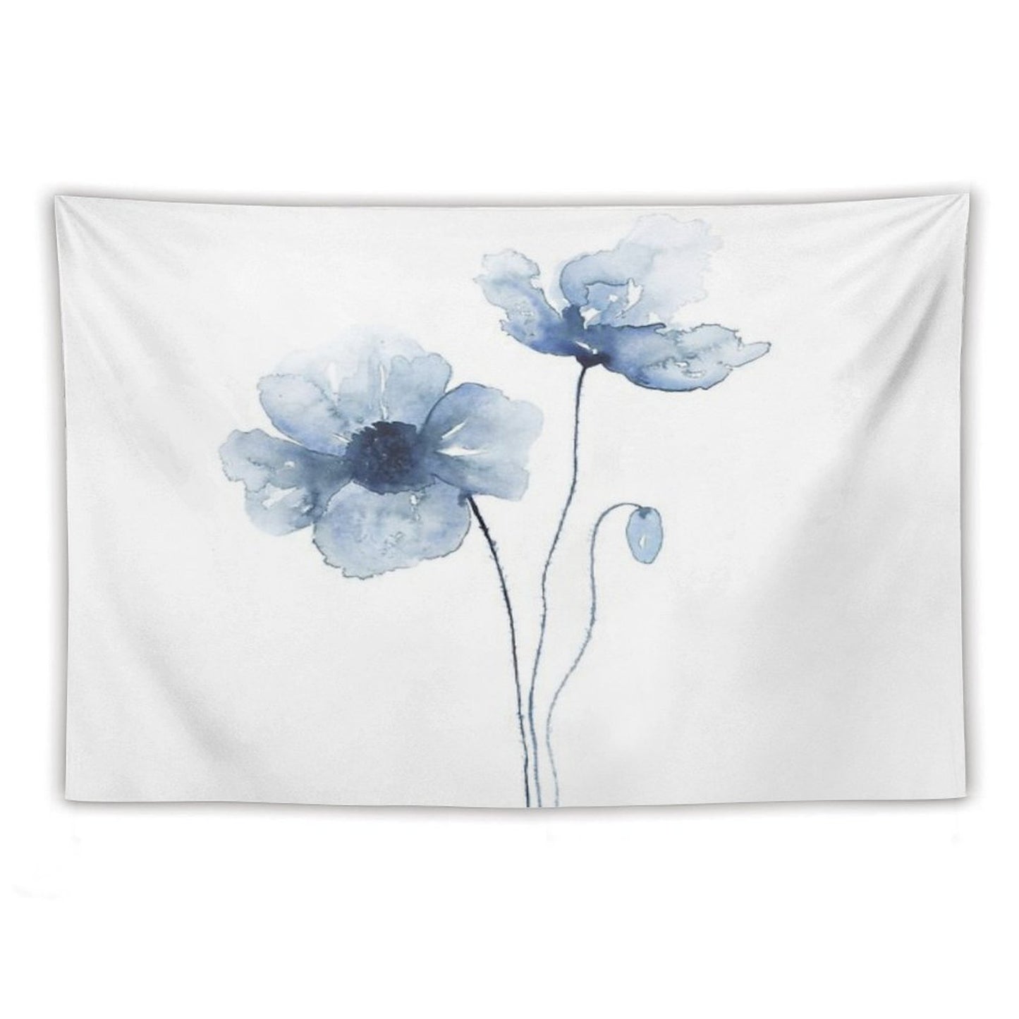 Blue Watercolor Poppies Tapestry