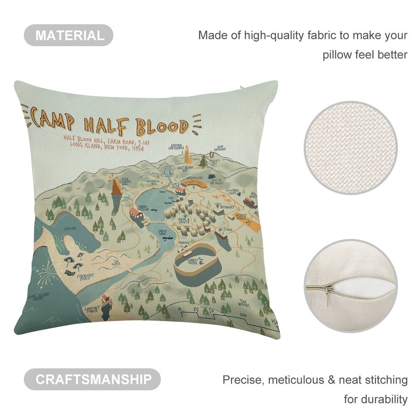 Map of Camp Half Blood Linen Throw Pillow Cover